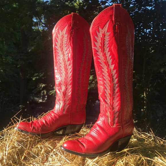LARRY MAHAN VINTAGE 80s Tall Leather Cowboy Boots - Picture 6 of 16